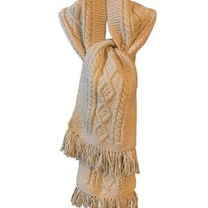 Ivory Hand Knit Winter Scarf Off White Cable Knit Scarf with Fringe Cream